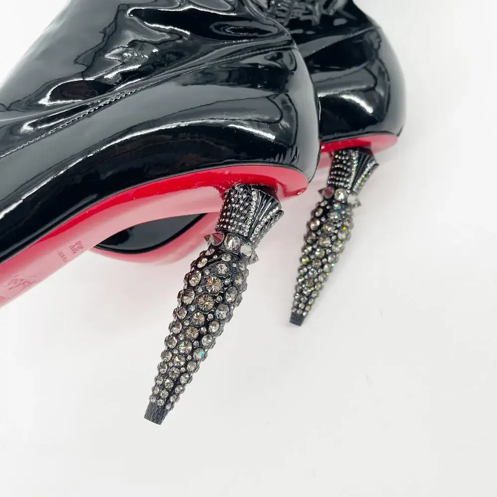 NWOB Christian Louboutin Lipstrass Black Patent Leather Thigh High Boots EU 38.5